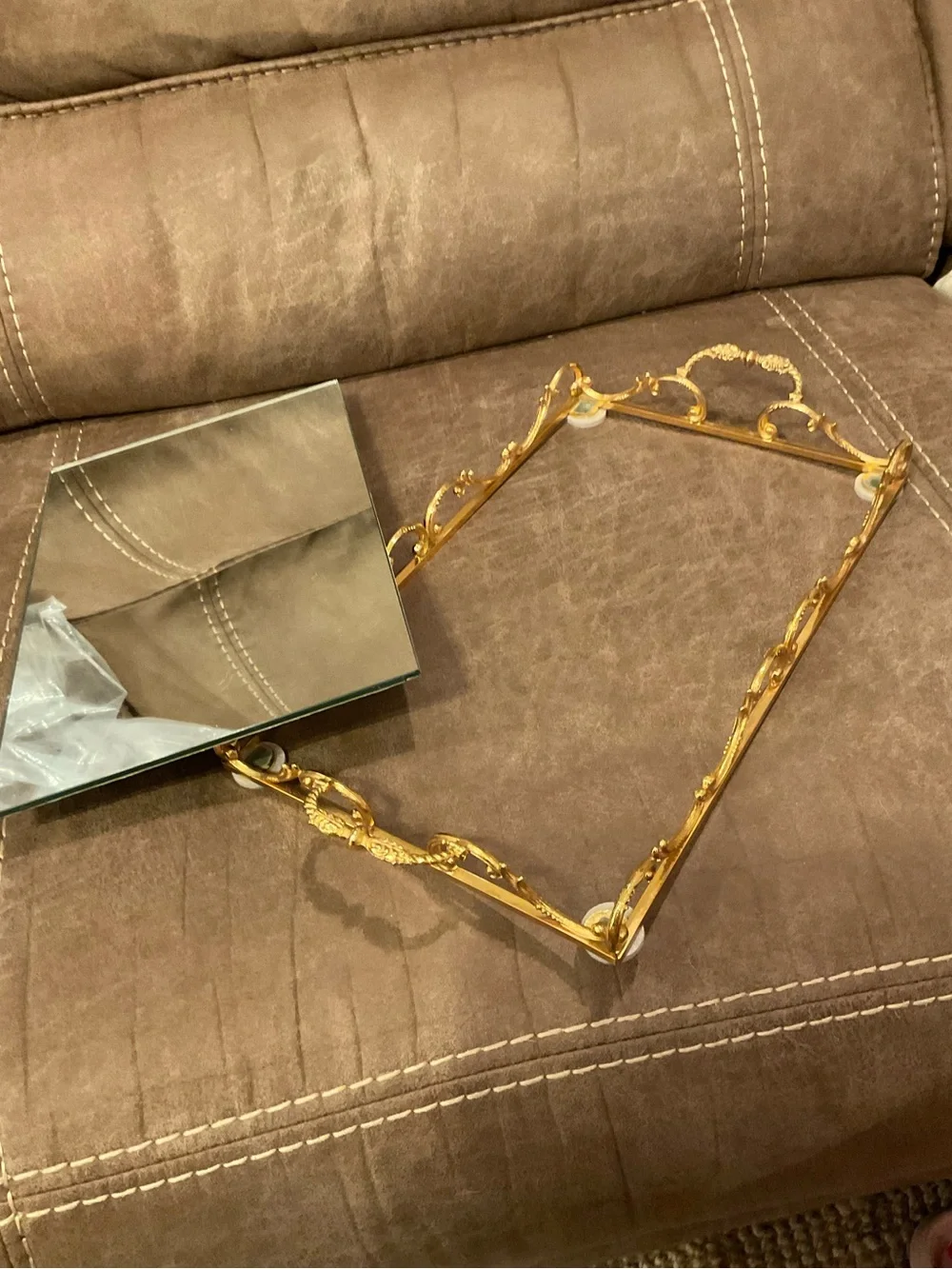 Ornate Vintage Gold Vanity Mirrored Tray